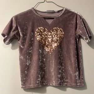 Childrens place pink velvet heart shirt 7/8-M